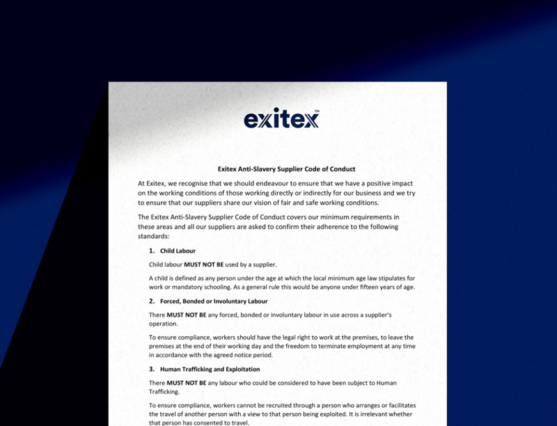 Exitex Ltd | Anti Slavery Supplier Code of Conduct